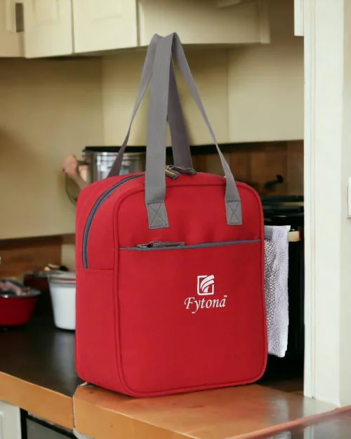 Fytona Lunch Tiffin Bag For School Office Picnic Travel Waterproof Lunch Bag (Red, 7 L)