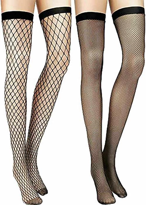 ogimi - ohh Give me 2 Pairs Fishnet Thigh High Stockings (Black, Style 2)