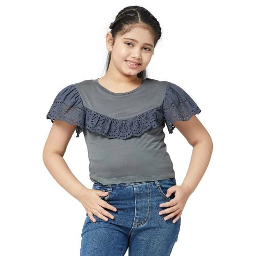 Stylobug Girls Cotton Ruffle Solid Top