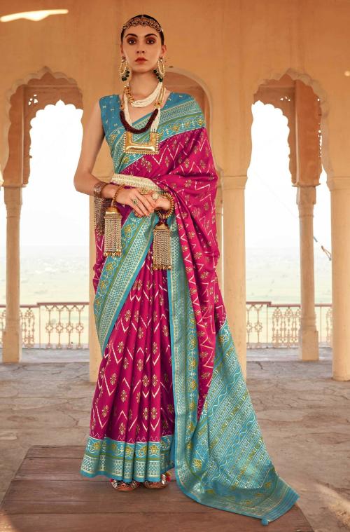 LeeliPeeri Designer Pure Patola Silk Saree With Contrass Blouse