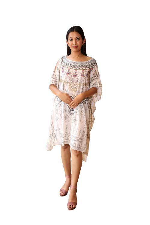 RAJORIA INSTYLE Georgette Digital Printed Stylish Beach Wear Bikini Body Cover Up Designer Kaftan Kurta/Kurti Top Dress for Women and Girls EVA-1-ONE SIZE