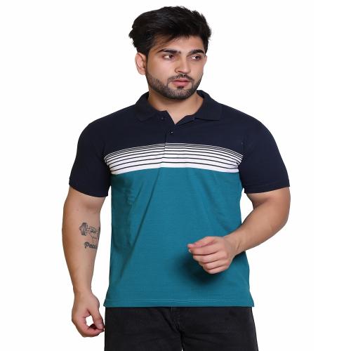 American Pie Summer Casual Wear Polycotton Halfsleeve Striped Polo T-Shirt For Mens ( AIRFORCE )