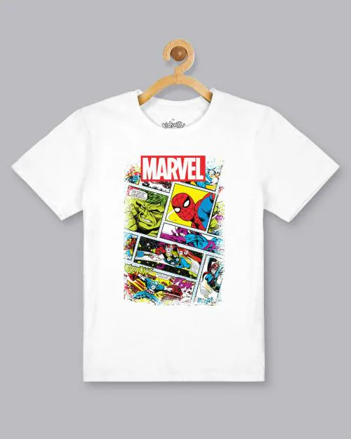 Kids Boys Marvel Comics Printed White Tshirt