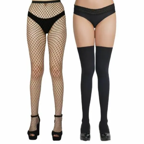 NEXT2SKIN Women's Nylon Fishnet Pantyhose Opaque Stockings Combo (Black)