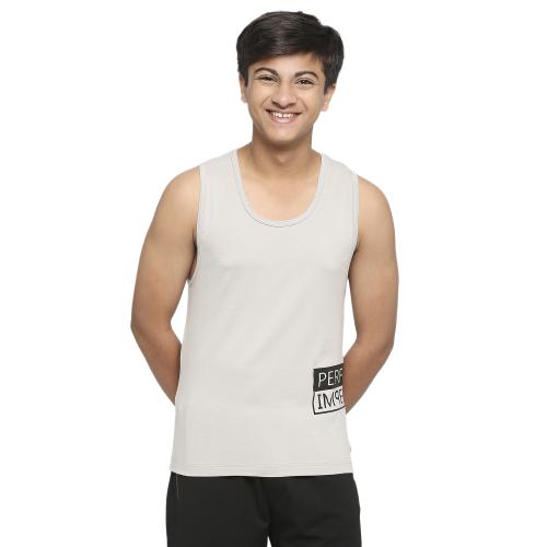 Frenchie U19 Cotton Vest | Sleeveless Broadshoulder Cotton Lycra Innerwear For Teenagers | Gym Vest/Tank Top/Sporty/Innerwear for Boys (Light Grey)