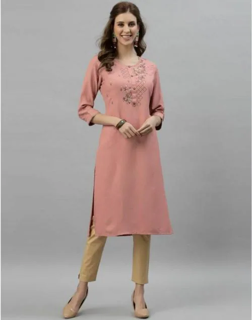 Mevika Badami Pink Embroidered Kurti