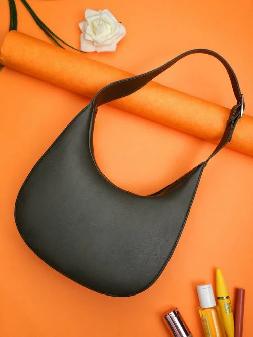 LEGAL BRIBE Black Solid Polyurethane (PU) Hobo Handbag for Women