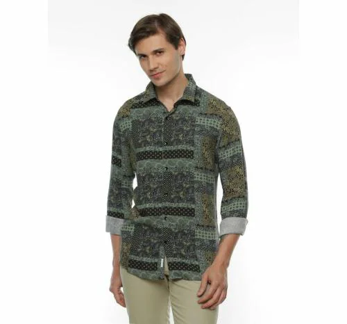 FLY69 FLY69 Men's Casual Shirts Premium Collections Green Colour L Size | Slim Fit Shirt | Cotton Blend Shirt