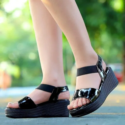 Shoe Lab Women's Comfortable Black Sandal [ Footwear for Women ||| Sandals for Women ||| Wedges for Women ||| Heels for Women ||| Non Returnable ]