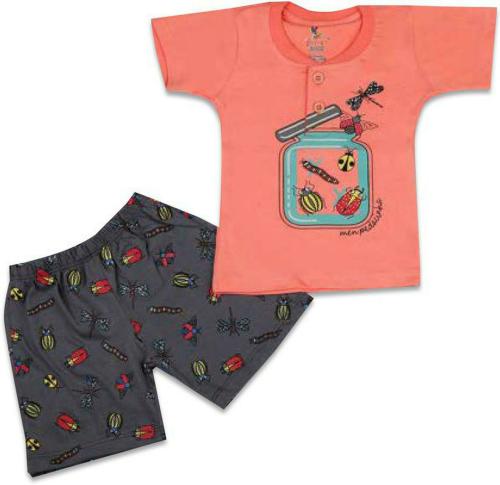 RCK ROCKERS Infants Orange Printed Cotton Blend T-Shirt & Shorts Sets (0-3M)