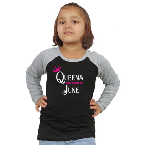 Limit Fashion Store - Queens Are Born In June Kids T-Shirt (2 Years) (Girls) Black - Grey