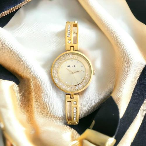 BELARI Ladies Watch golden Dial metal Case And metal Chain , Latest Design Analog Display Ladies white Watch