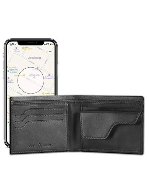 CUIR ALLY Black Leather Men Smart Wallet, iOS and Android Compatible Technology (ESW-Black)