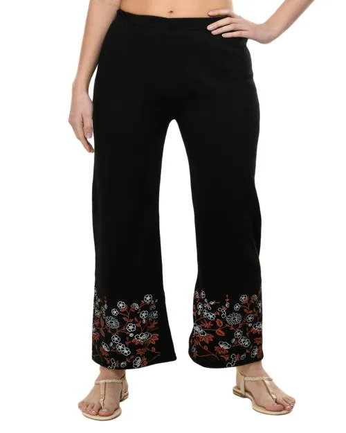 IndiWeaves Women Wool Warm Printed Palazzo for Winters (Pack of 1) Black