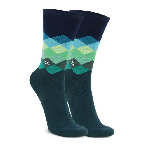 Mills Brown Designer Checkered Printed Multicolored Men's Cotton Socks, Crew Length Colorful Funky Boys Socks Free Size UK 6-10_Blue n Green Color