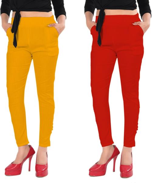 Alina Beyond Fashion Women's Multicolor Solid Lycra Blend (Pack of 2) Casual Trousers
