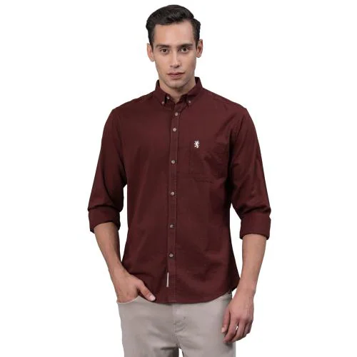 Red Tape Burgundy Solid Pure Cotton Men's Shirt