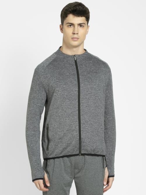 jockey Men Polyester Lycra Grey Track Jacket