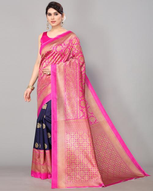 BHAKARWADi Pink Mysore Silk Ethnic Saree with Blouse Piece_ (GOR_RUC-445_ PINK )
