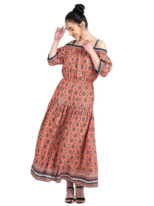 Rhysley Women Rayon Off Shoulder Dress