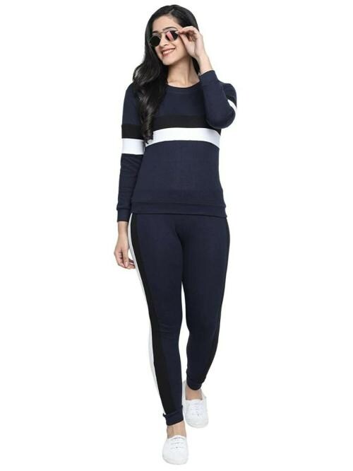 Andaria Fashion Hub Cotton Stylish Sports Use Tracksuit Women's Yoga Track Suit ( Blue-XL)