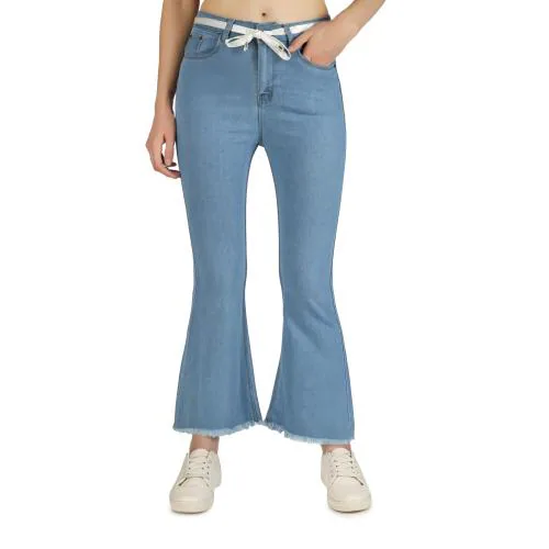Womens Ice Blue Cotton Blend Clean Look Bell Bottom Style Flared Denim Jeans (Ice Blue, Size 32)