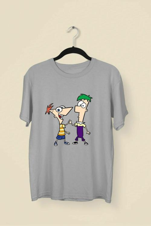 Wild Punk Phineas and Ferb Friendship 100% Cotton Premium Unisex Printed Tshirt (Grey)