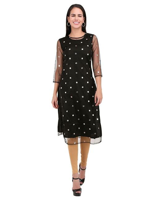 UNFAKENOW Women Black Printed Net Kurta