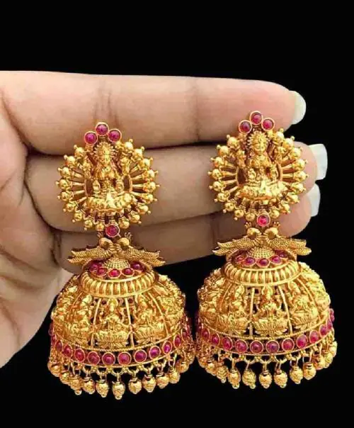 Deora Jewellery Traditional Ethnic Peocock Inspired Gold Platted Oxidized Jhumka Jhumki Earrings for Girls and Women (Pink)