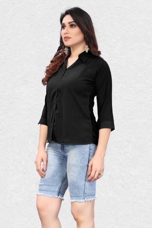 Mush Clothing Women's Black Shirt Color Neck Casual Formal Office Wear, Women/ Girls Top