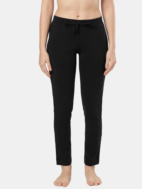 Jockey Style 1301 Women's Super Combed Cotton Elastane Stretch Slim Fit Trackpants With Side Pockets - Black