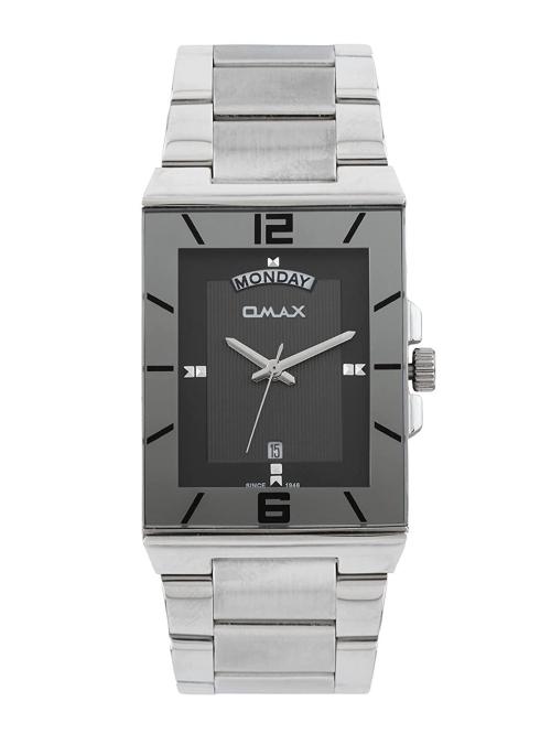 OMAX Analog Silver Watch Black Dial With Silver Strap for Men - SS395