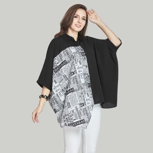 HRIMSON FASHION WOMEN'S OVERSIZED HALF & HALF PAPER PRINT KAFTAN TOP