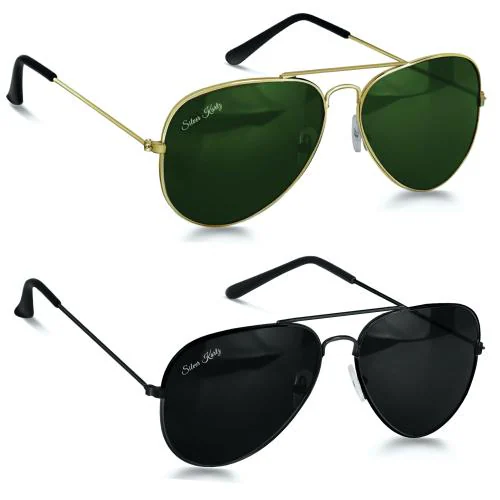 Silver Kartz UV Protection Aviator Full-frame Black And Green Sunglasses For Men And Women