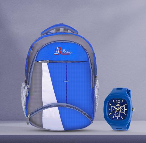 Blubags Combo Of Bag and Watch Bags 36 liters Royal Blue Backpack & Square Blue Analogue Watch (Blue)