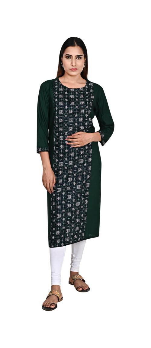 Uber Chic Women Green Printed Straight Viscose Rayon Kurta (3Xl)