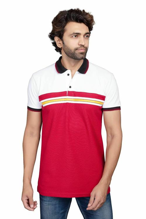 CKL Men's Matte Cotton Half Sleeve Striped Polo T Shirt (XL, Red & White)