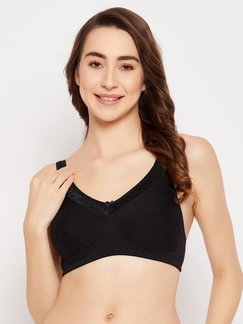 Clovia Black Solid Cotton Full Coverage Bra