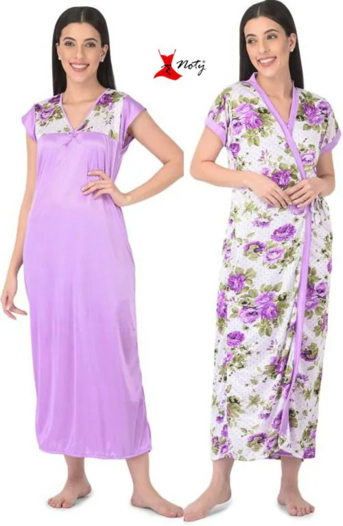 Buy Noty - Women's- Nightwear Set- Nighty with Robe- Satin Fabric- 2 Pc ...