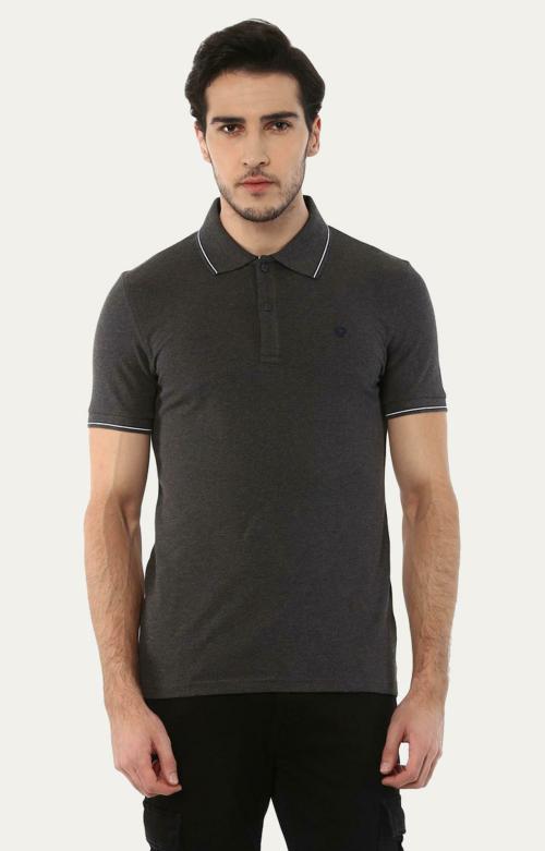 Celio Mens Lecolrayeb Dark Grey Solid Polo T-Shirt