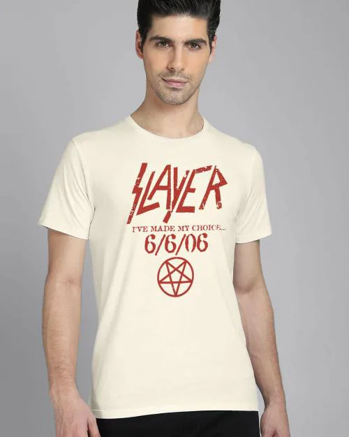 Young Men Slayer Printed White Tshirt