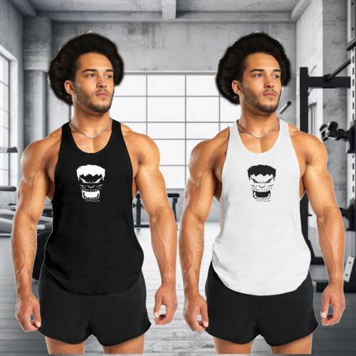 WILD THREADS Premium Men's Gym Vests | Trendy Hulk Printed Sleeveless Workout Shirts | Designed for Maximum Comfort and Style | Black-White | Size-XL | Pack of 2 | Combo Pack