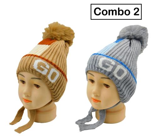FASHNO Kids Pompom Woolen Winter Cap/Hat Brown & Grey Colour Combo of 2/(Pack of 2)