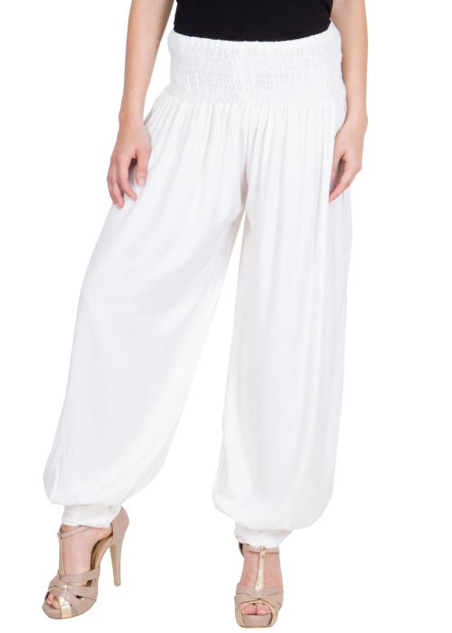 LUJOSO Women's Rayon Harem Pant | Harem Pant for Women | Dhoti | Patiala Pants | Stylish Afghani Salwar Palazzo Pants | Comfortable & Regular Fit Pants for Yoga, Dancing White