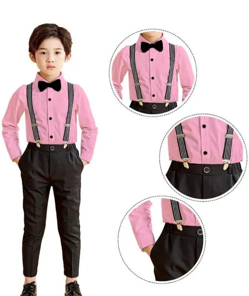 Jaime CREATION Baby Boys Pink Self Design Cotton Blend Party Dungaree (Festive) Pink 3-4 Y