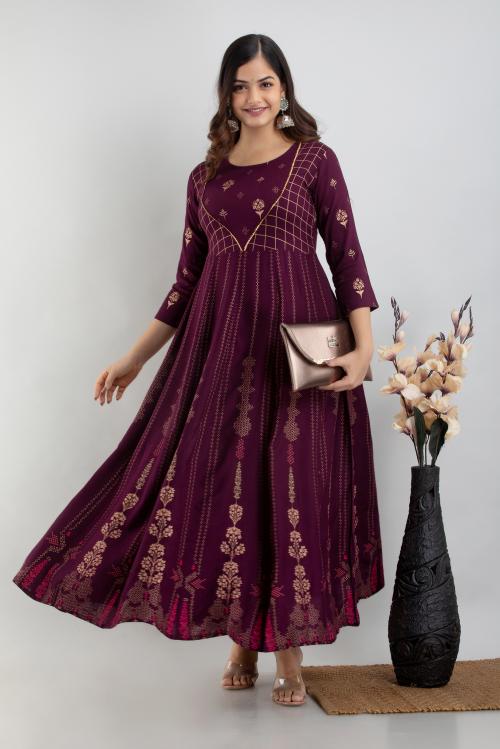 ftDiva Women Purple Paisley Rayon Single Anarkali kurta