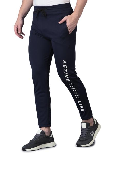 Buy Swanky Lycra Track Pants Gym Sports Fitness Wear Navy Blue Size M