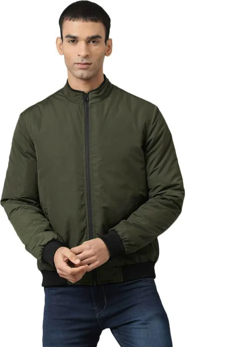 Richlook Men Dark Green Solid Polyester Jacket (Xl)