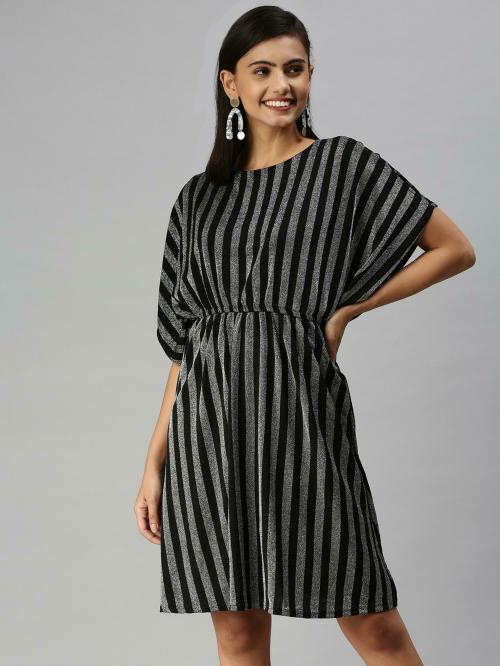 SHOW OFF Women's Silver Striped Cotton Kaftan Dress