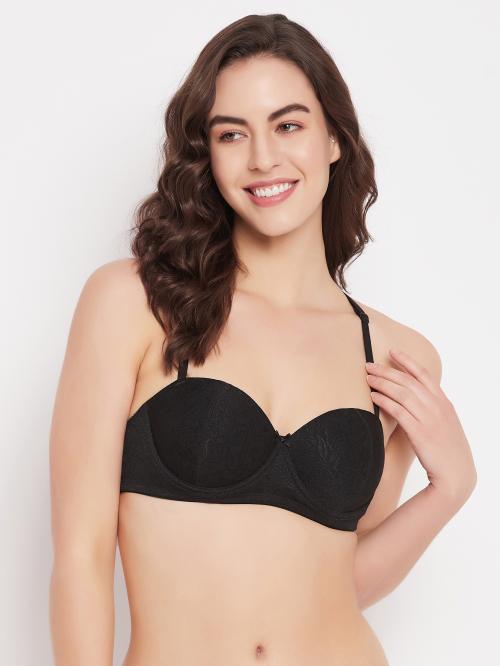 Clovia Padded Underwired Full Cup Racerback T-shirt Bra in Black - Cotton Rich